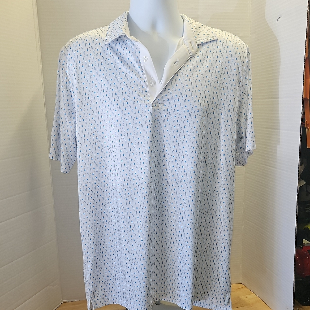 Men's Casual White and Blue Button Down Shirt